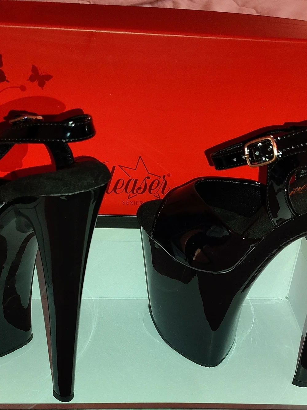Pleaser Black Patent Platform Ankle-Strap Heels
